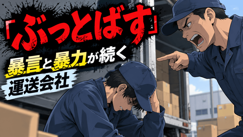 運送会社で荷積み中に先輩から暴言を受け、物を投げられたり殴る・蹴るなどの行為に悩み、退職代行を利用した勤務者の事例を表現したアイキャッチ画像